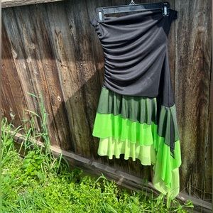 Black and neon green prom dress